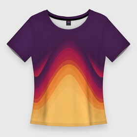 Женская футболка 3D Slim с принтом Волны песка и лавы в Кировске,  |  | агрессия | активность | волны | горы | желтый | красный | лава | огонь | песок | пурпурный