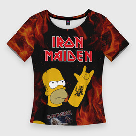 Женская футболка 3D Slim с принтом Iron Maiden Гомер Симпсон Рокер в Кировске,  |  | gomer | homer | iron | iron maiden | maiden | music | rock | simpson | simpsons | айрон майден | айрон мейден | гомер | музыка | рок | рокер | симпсон | симпсоны