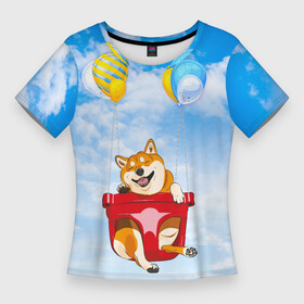 Женская футболка 3D Slim с принтом Летающая Сиба Ину в Кировске,  |  | dog | shiba | shiba inu | сиба | сиба ину | японская собака