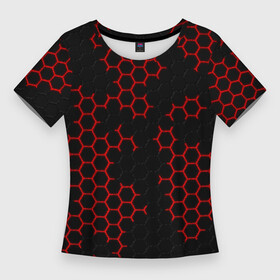 Женская футболка 3D Slim с принтом НАНОКОСТЮМ  Black and Red Hexagon  Гексагоны в Кировске,  |  | Тематика изображения на принте: abstract | black and red hexagon | carbon | hexagon | nano | nanosuit | абстракция | броня | гексагон | гексагон фон | гексагоны | карбон | корбон | нано | нанокостюм | нанокостюм из crysis | шестиугольники