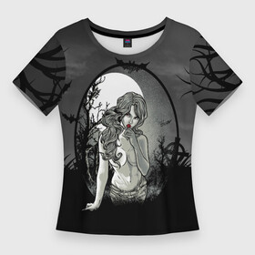 Женская футболка 3D Slim с принтом Сексуальная девушка  зомби с чупа чупсом в Кировске,  |  | девушка | зомби | сосачка | чупа чупс