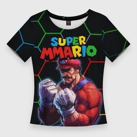 Женская футболка 3D Slim с принтом ММАРИО  ММА  Супер Марио  Super Mario в Кировске,  |  | 8 бит | mario | mma | super mario | бои без правил | гексагоны | денди | игра марио | качок | луиджи | мма | ммарио | надпись марио | нинтендо | сега | супер марио | супер ммарио | шестиугольники