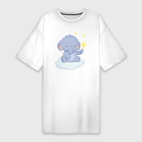 Платье-футболка хлопок с принтом Милый Слонёнок Сидит На Облаке в Кировске,  |  | animals | beast | cute | животные | звери | милый | облако | слон | слонёнок
