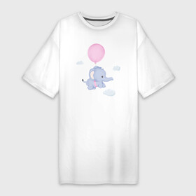 Платье-футболка хлопок с принтом Милый Слонёнок Летит На Воздушном Шарике в Кировске,  |  | animals | beast | cute | животные | звери | милый | слон | слонёнок
