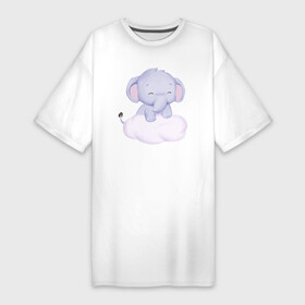 Платье-футболка хлопок с принтом Милый Слонёнок Стоит На Облаке в Кировске,  |  | animals | beast | cute | животные | звери | милый | облако | слон | слонёнок