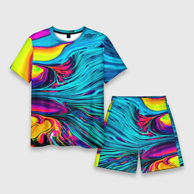 Мужской костюм с шортами 3D с принтом Paint Wave в Кировске,  |  | абстракция | волны | жидкость | красивая | краска | красочная | линии | разноцветная | смешение цветов | яркая