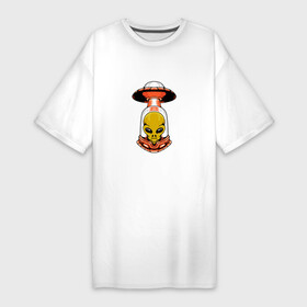 Платье-футболка хлопок с принтом THE ARRIVAL OF AN ALIEN в Кировске,  |  | Тематика изображения на принте: галактика | гуманоид | забавный | космос | летающая тарелка | нло