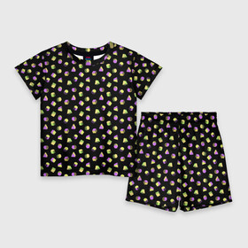 Детский костюм с шортами 3D с принтом Объемные цветные геометрические фигуры в Кировске,  |  | 3д | абстракция | геометрические | желтый | зеленый | кубик | много | многоугольник | разброс | розовый | фигуры | цилиндр