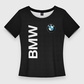 Женская футболка 3D Slim с принтом bmw  КОРБОНОВЫЕ ПОЛОСЫ в Кировске,  |  | bmw | bmw performance | m | motorsport | performance | бмв | моторспорт