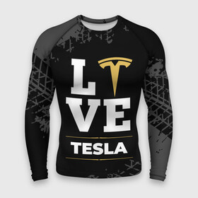 Мужской рашгард 3D с принтом Tesla Love Classic со следами шин на фоне в Кировске,  |  | auto | brand | logo | love | symbol | tesla | авто | бренд | илон | лого | маск | символ | следы | тесла | шины