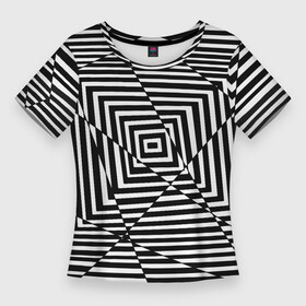 Женская футболка 3D Slim с принтом Broken Square в Кировске,  |  | иллюзия | иллюзия линии | квадрат | квадраты | психоделика | черно   белое