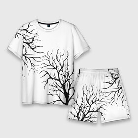 Мужской костюм с шортами 3D с принтом Черные ветки деревьев на белом фоне в Кировске,  |  | abstraction | black and white | tree branches | ветки | деревья | монохромный | черно белый