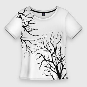 Женская футболка 3D Slim с принтом Черные ветки деревьев на белом фоне в Кировске,  |  | abstraction | black and white | tree branches | ветки | деревья | монохромный | черно белый