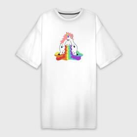 Платье-футболка хлопок с принтом Пухлый единорог блюющий радугой в Кировске,  |  | блюет | блюющий | грустный | единорог | единорожек | животное | забавный | мифическое | пухлый | радугой | радужный | рог