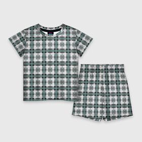 Детский костюм с шортами 3D с принтом Серо зеленый клетчатый узор шотландка в Кировске,  |  | checkered pattern | green | grey | plaid | зеленый | клетка | серый | узор в клетку | шотландка