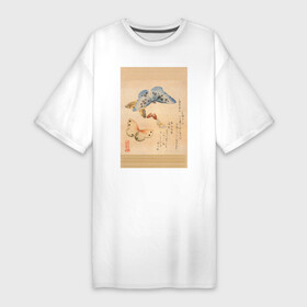 Платье-футболка хлопок с принтом Японская гравюра Бабочки в Кировске,  |  | Тематика изображения на принте: бабочки | гравюра | графика | живопись | животные | картинки | рисунок | япония