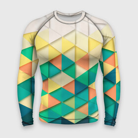 Мужской рашгард 3D с принтом Цветные объемные треугольники в Кировске,  |  | геометрия | объемные | полигональный | полигоны | треугольники | цвета | цветные
