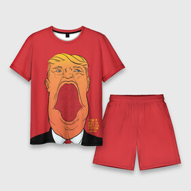 Мужской костюм с шортами 3D с принтом Дональд Трамп на красном фоне в Кировске,  |  | america | donald trump | америка | дональд | дональд трамп | сша | трамп