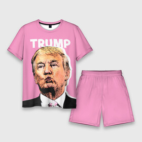 Мужской костюм с шортами 3D с принтом Дональд Трамп на розовом в Кировске,  |  | america | donald trump | америка | дональд | дональд трамп | сша | трамп