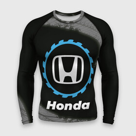 Мужской рашгард 3D с принтом Honda в стиле Top Gear со следами шин на фоне в Кировске,  |  | auto | brand | gear | honda | logo | symbol | top | авто | бренд | гир | лого | символ | следы | топ | хонда | шин | шины