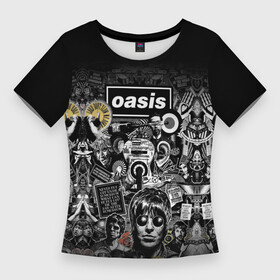 Женская футболка 3D Slim с принтом Большой принт группы OASIS в Кировске,  |  | britpop | gallagher | oasis | rock | rock group | бритпоп | лиам | ноэл | оазис | рок | рок группа