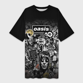Платье-футболка 3D с принтом Большой принт группы OASIS в Кировске,  |  | britpop | gallagher | oasis | rock | rock group | бритпоп | лиам | ноэл | оазис | рок | рок группа