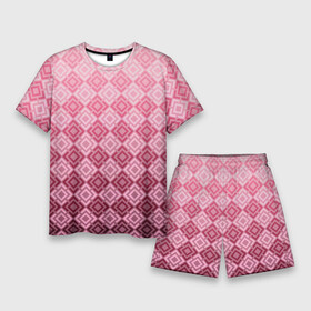 Мужской костюм с шортами 3D с принтом Розовый геометрический градиентный узор в Кировске,  |  | geometric | geometric pink | геомметрический узор | градиент | клетка | розовый