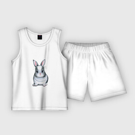 Детская пижама с шортами хлопок с принтом ОЧАРОВАТЕЛЬНЫЙ ЗАЙЧОНОК в Кировске,  |  | животное | забавный | кролик | лесной житель | милый | серый