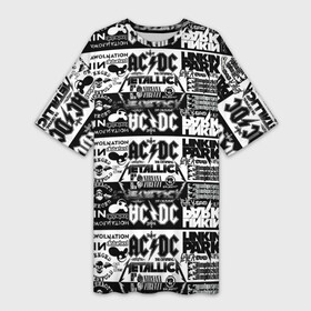 Платье-футболка 3D с принтом THE TEXTURE OF LEGENDARY ROCK BANDS в Кировске,  |  | ac dc | linkin park | metallica | nirvana | группы | музыкальная | популярные | рок
