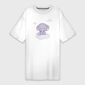 Платье-футболка хлопок с принтом Милый Слонёнок Сидит На Облачке Среди Облаков в Кировске,  |  | animals | beast | cute | животные | звери | милый | облако | слон | слонёнок