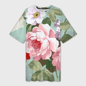 Платье-футболка 3D с принтом Букет роз  Лето в Кировске,  |  | bouquet | bud | leaf | rose | summer | букет | бутон | лето | лист | роза