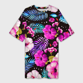 Платье-футболка 3D с принтом Floral pattern  Summer night  Fashion trend в Кировске,  |  | fashion | flowers | night | pattern | summer | trend | лето | мода | ночь | паттерн | тренд | цветы