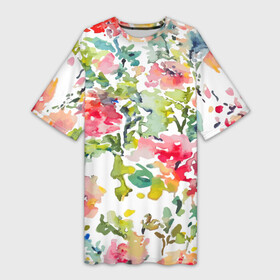Платье-футболка 3D с принтом Floral pattern  Watercolour  Summer в Кировске,  |  | abstraction | fashion | flowers | pattern | summer | watercolour | абстракция | акварель | лето | мода | узор | цветы