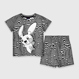 Детский костюм с шортами 3D с принтом Пикачу на психоделическом фоне в Кировске,  |  | аниме | волны | пикачу | покемон | психоделика | черно белое