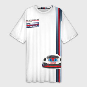 Платье-футболка 3D с принтом Porsche Martini Racing в Кировске,  |  | martini | porsche | racing | tag heur | автогонки | гонка | гонки | гоночный | машина