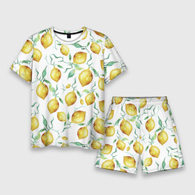Мужской костюм с шортами 3D с принтом Лимоны Нарисованные Акварелью в Кировске,  |  | Тематика изображения на принте: lemon | nature | summer | акварель | лето | лимон | нарисованые | природа | фрукты