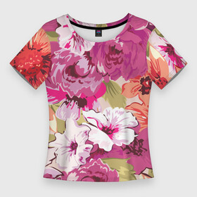 Женская футболка 3D Slim с принтом Красочный цветочный паттерн  Лето  Fashion trend 2023 в Кировске,  |  | fashion | flowers | pattern | summer | лето | мода | паттерн | цветы