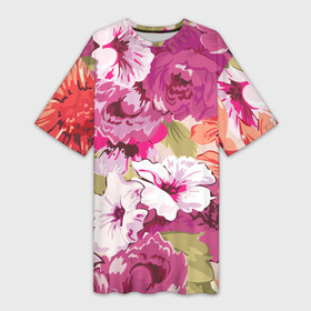 Платье-футболка 3D с принтом Красочный цветочный паттерн  Лето  Fashion trend 2023 в Кировске,  |  | Тематика изображения на принте: fashion | flowers | pattern | summer | лето | мода | паттерн | цветы