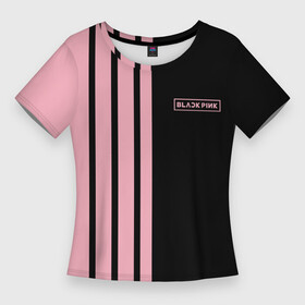 Женская футболка 3D Slim с принтом BLACKPINK  HALF BLACK PINK  MINI LOGO в Кировске,  |  | black  pink | black pink | blackpink | jennie | jisoo | k pop | lalisa | группа | к поп | корейская группа | розовый | черный