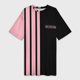 Платье-футболка 3D с принтом BLACKPINK  HALF BLACK PINK  MINI LOGO в Кировске,  |  | black  pink | black pink | blackpink | jennie | jisoo | k pop | lalisa | группа | к поп | корейская группа | розовый | черный