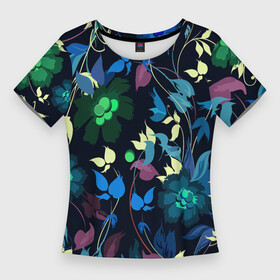 Женская футболка 3D Slim с принтом Color summer night  Floral pattern в Кировске,  |  | color | fashion | flowers | night | pattern | summer | мода | ночь | узор | цвет | цветы