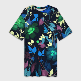Платье-футболка 3D с принтом Color summer night  Floral pattern в Кировске,  |  | color | fashion | flowers | night | pattern | summer | мода | ночь | узор | цвет | цветы