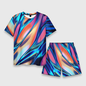 Мужской костюм с шортами 3D с принтом Colorful flow в Кировске,  |  | абстракция | волны | жидкость | краска | красочная | линии | разноцветная | смешение цветов | яркая