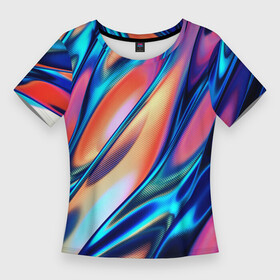 Женская футболка 3D Slim с принтом Colorful flow в Кировске,  |  | абстракция | волны | жидкость | краска | красочная | линии | разноцветная | смешение цветов | яркая