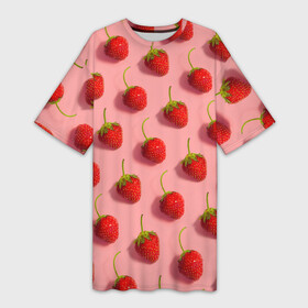Платье-футболка 3D с принтом Strawberry Pattern в Кировске,  |  | Тематика изображения на принте: 3d | девушкам | для девушек | клубника | клубничка | паттерн | розовая