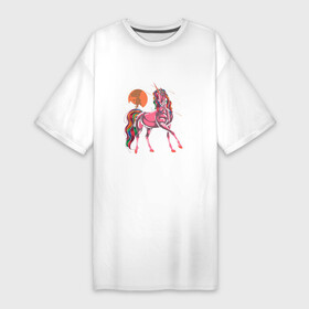 Платье-футболка хлопок с принтом UNICORN HORSE в Кировске,  |  | волшебный | животное | забавный | звезды | красочный | лошадь | миф | радуга | рог | розовый | фантазия | цветной