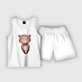 Детская пижама с шортами хлопок с принтом Медведица в бусах в Кировске,  |  | bear | бусы | медведица | медведь | мишка | плюшевый