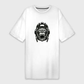 Платье-футболка хлопок с принтом MONKEY IN A TANK HELMET в Кировске,  |  | горилла | дикий | животное | примат | шимпандзе