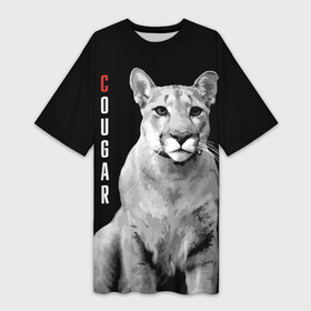 Платье-футболка 3D с принтом Cougar  wild cat в Кировске,  |  | big | cat | cougar | gaze | predator | wild | большая | взгляд | дикая | кошка | пума | хищник