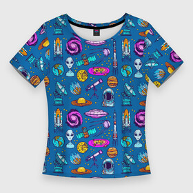Женская футболка 3D Slim с принтом GALACTIC SPACE в Кировске,  |  | астронавт | вселенная | галактика | звезды | инопланетянин | космическая ракета | красочный | луна | наука | планета | планеты | сатурн | созвездие | солнечная система | шатл